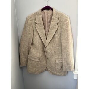 FARAH Clothing Co Men's Vintage Blazer Jacket 44L Beige Plaid 2 Button 100% Wool